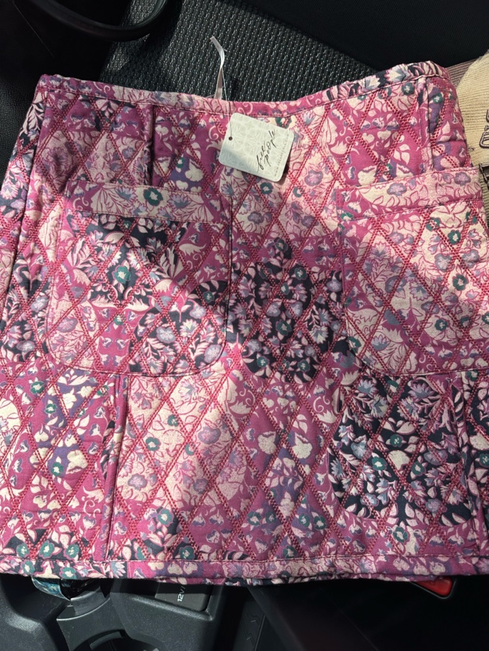 Quilted Pink Floral Mini Skirt